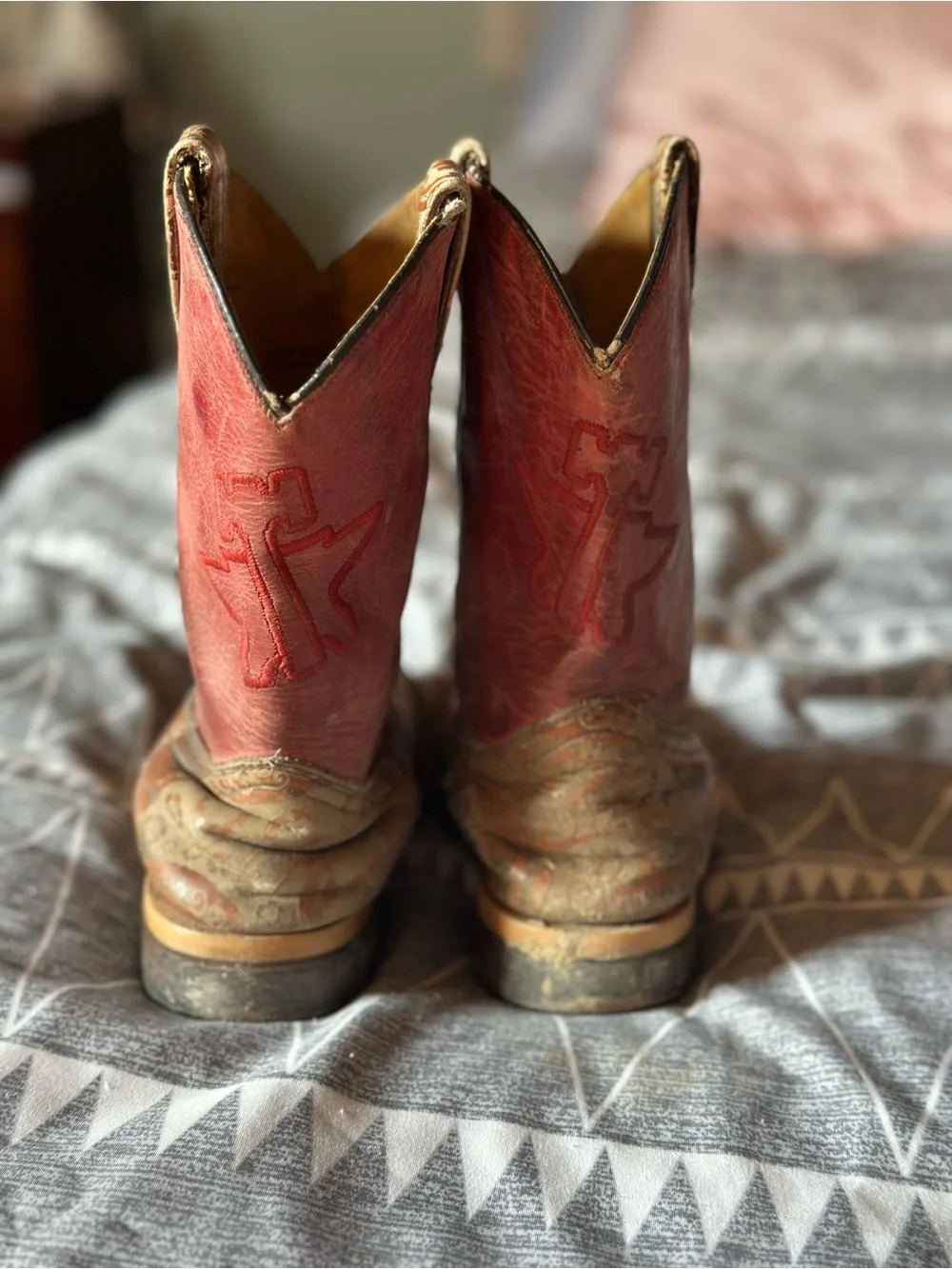 Tin Haul Kids Western Boots in Red and Tan